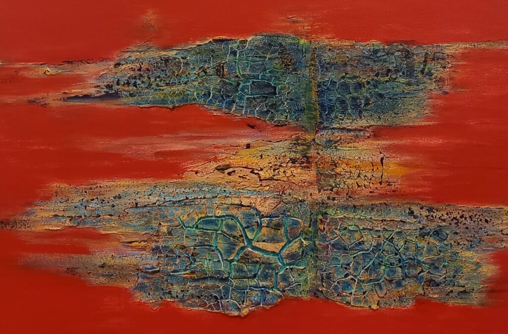 schilderij rood met marmermeel structuur